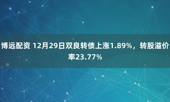 博远配资 12月29日双良转债上涨1.89%，转股溢价率23.77%